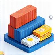 Icono de contenedores de carga y documentos, representando comercio internacional.