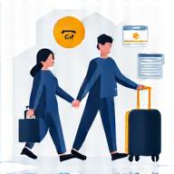 Icono de personas con maletas y documentos, simbolo de expatriados y derecho laboral.