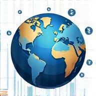Icono de graficos financieros y globos terraqueos, representando fiscalidad internacional.