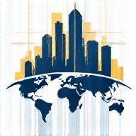Icono de edificios sobre un mapa mundi, representando inversiones transfronterizas.